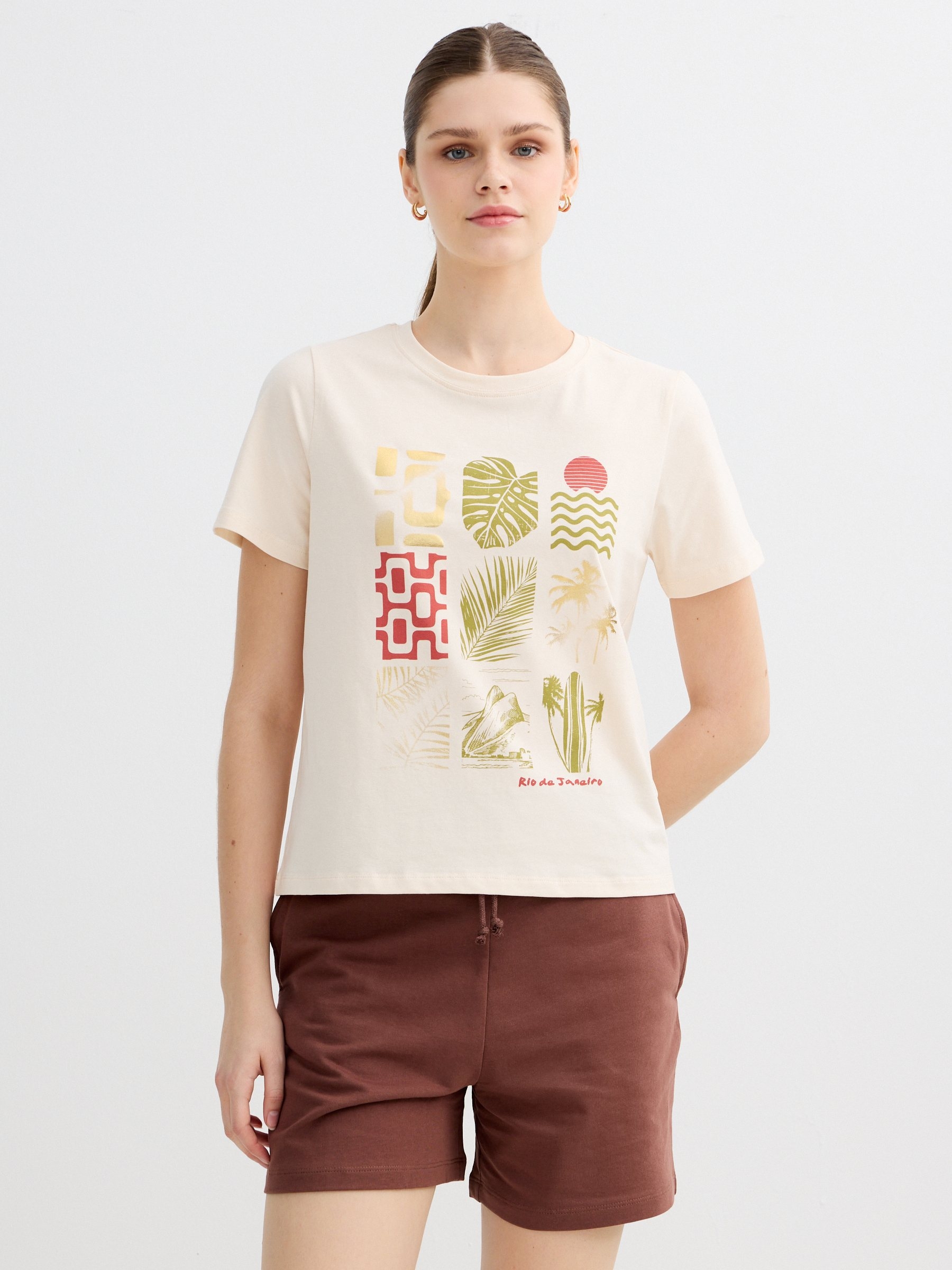 Tropical print T-shirt off white middle front view