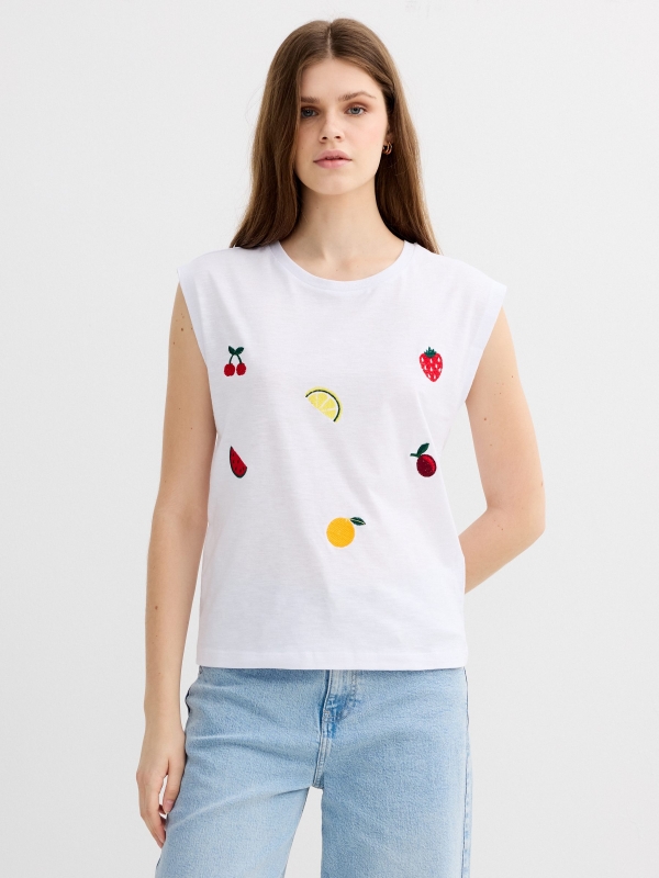printed slub T-shirt white middle front view
