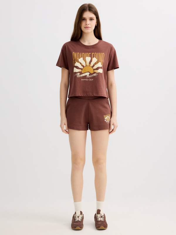  Short Paradise felpa chocolate vista meia frontal