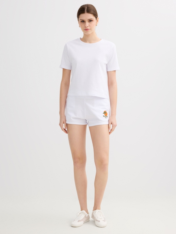 graphic print terry shorts white middle front view