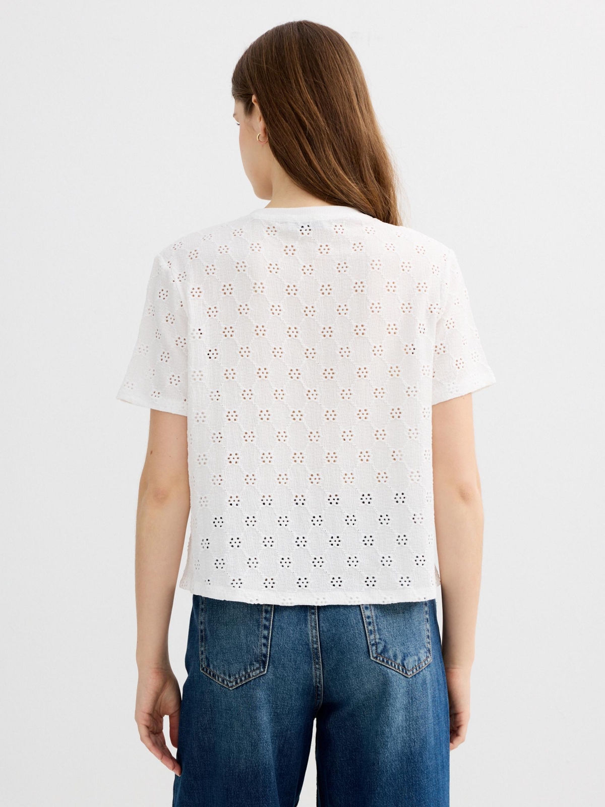 Swiss embroidered openwork T-shirt white middle back view