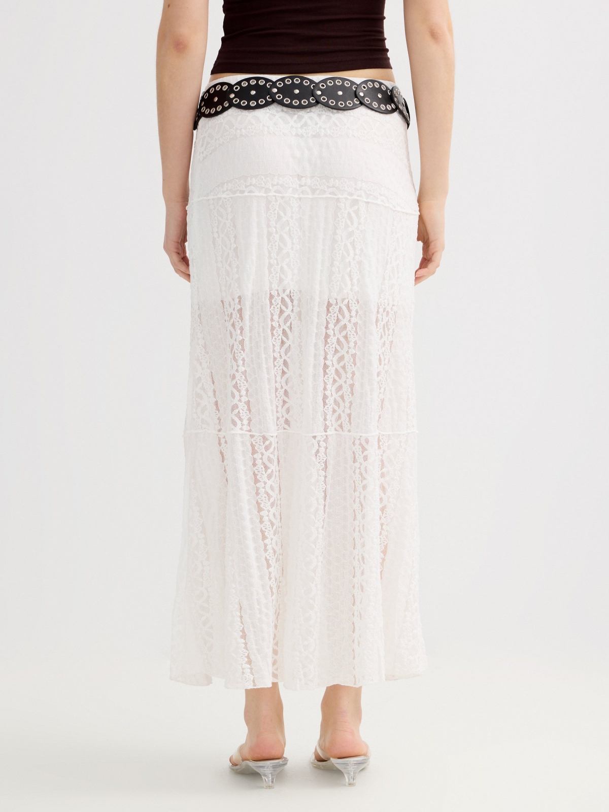 Falda midi de encaje evasé blanco vista general frontal