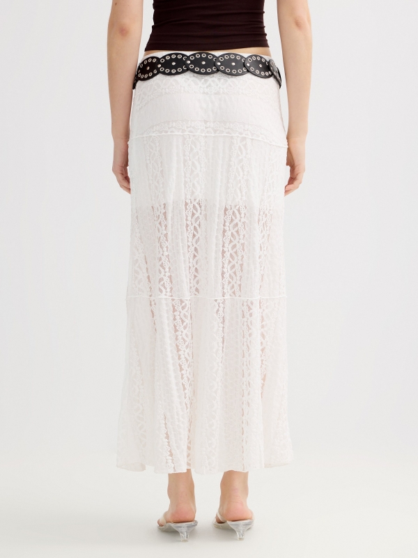 Falda midi de encaje evasé blanco vista general frontal