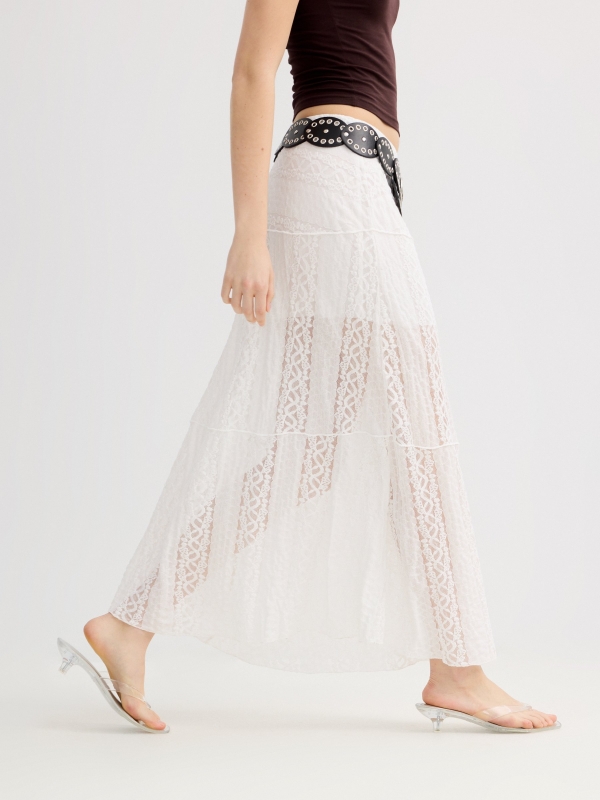 A-line midi lace skirt white detail view
