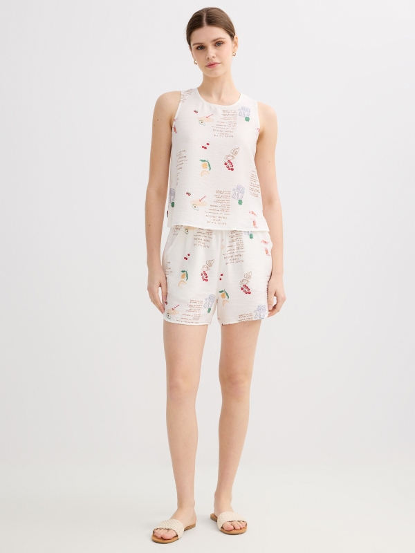 Blusa estampada sin mangas blanco vista general frontal