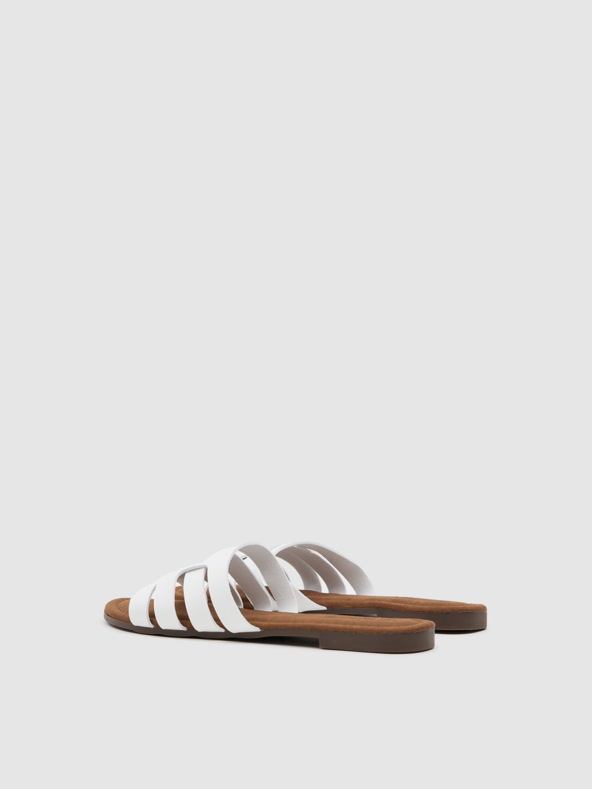 White interwoven slide sandal white 45º back view