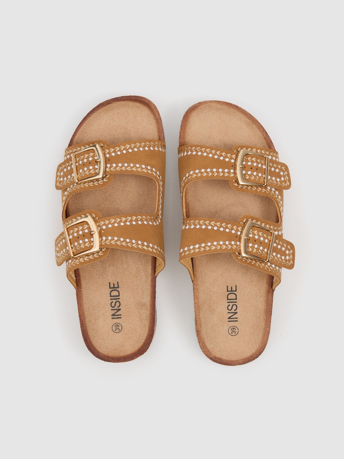 Leather-effect sandal with topstitching brown zenithal view