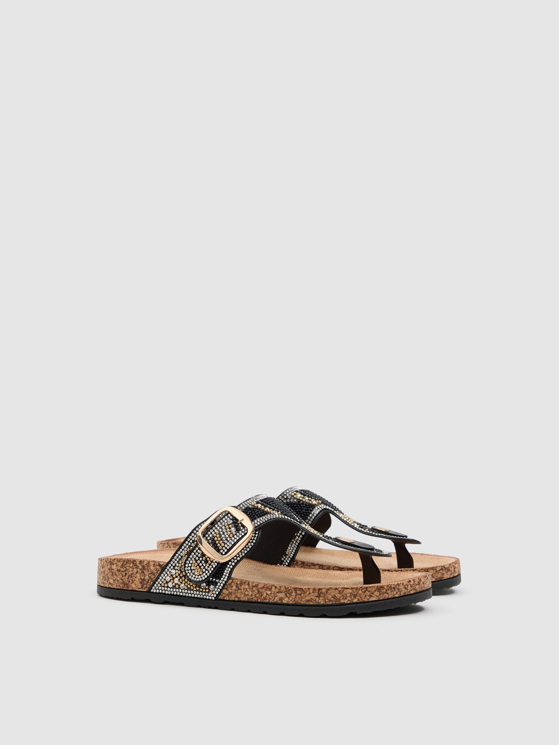 Sandalia bio cuña brillo negro