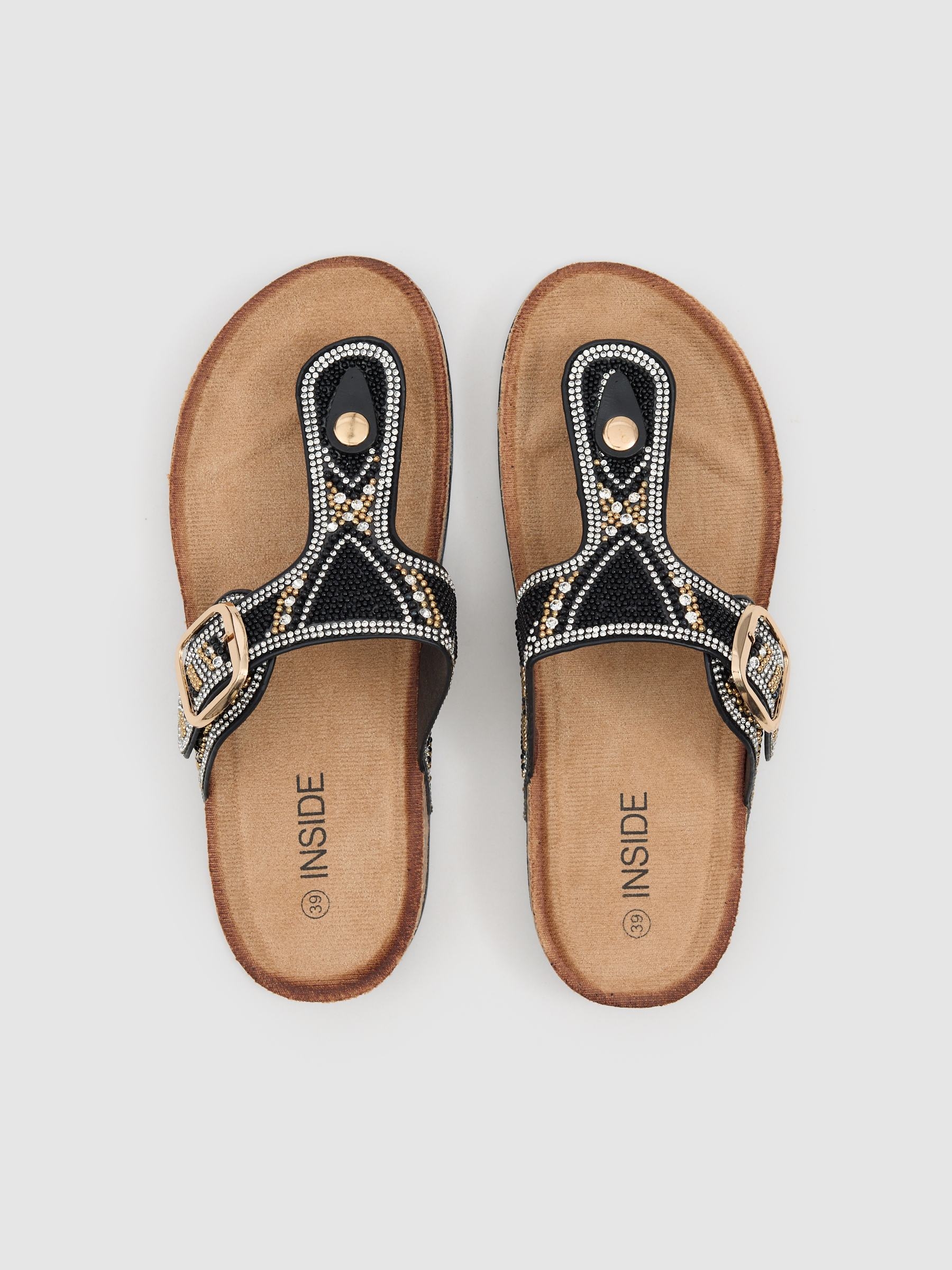 Sandalia bio cuña brillo negro