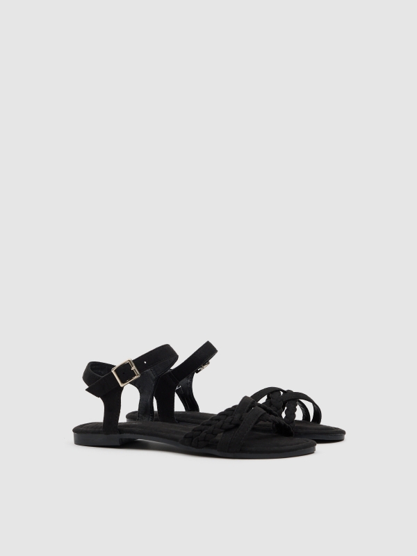 Black braided strap sandal black 45º front view