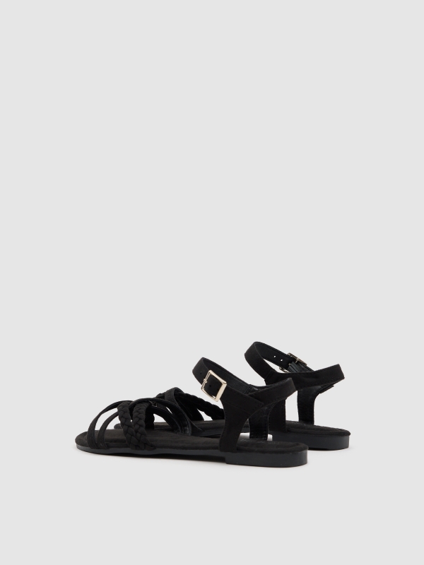 Black braided strap sandal black 45º back view
