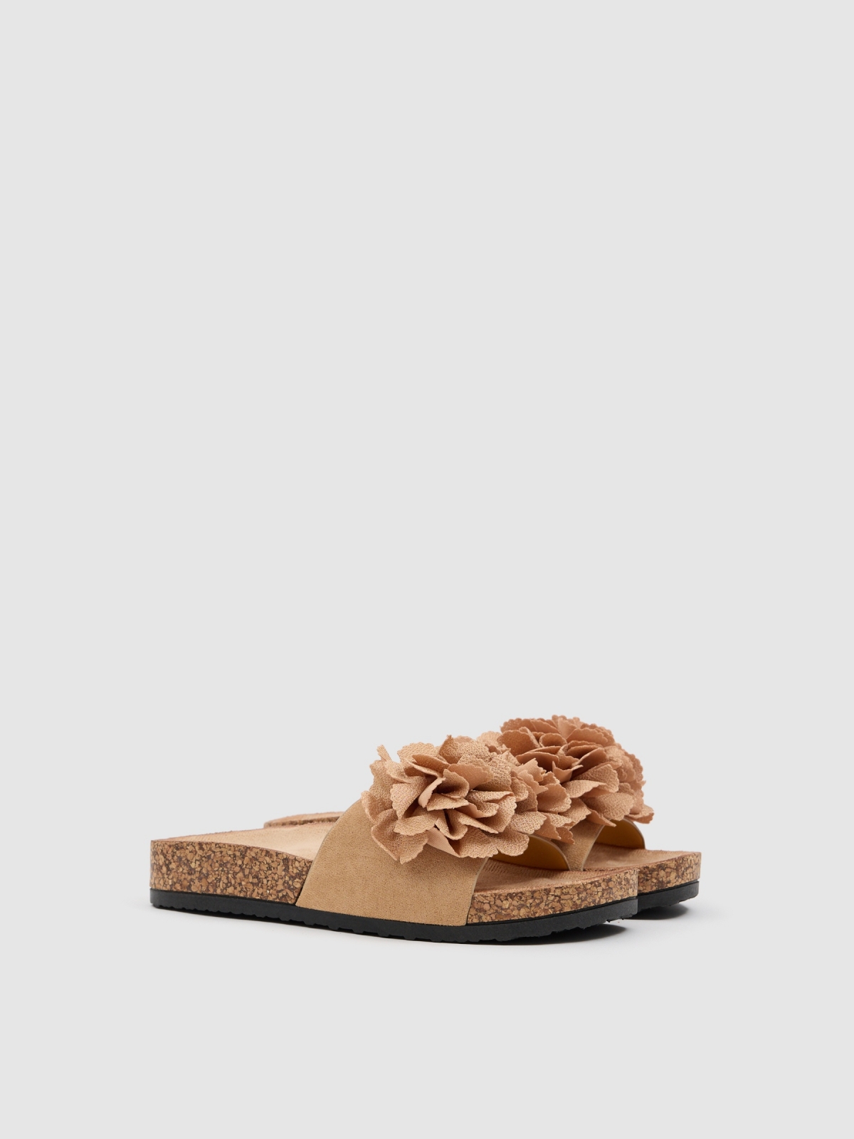 Bio sandal with pompom brown 45º front view
