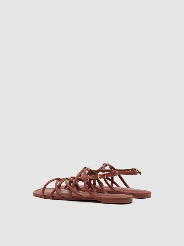 Flat strappy sandal brown 45º back view