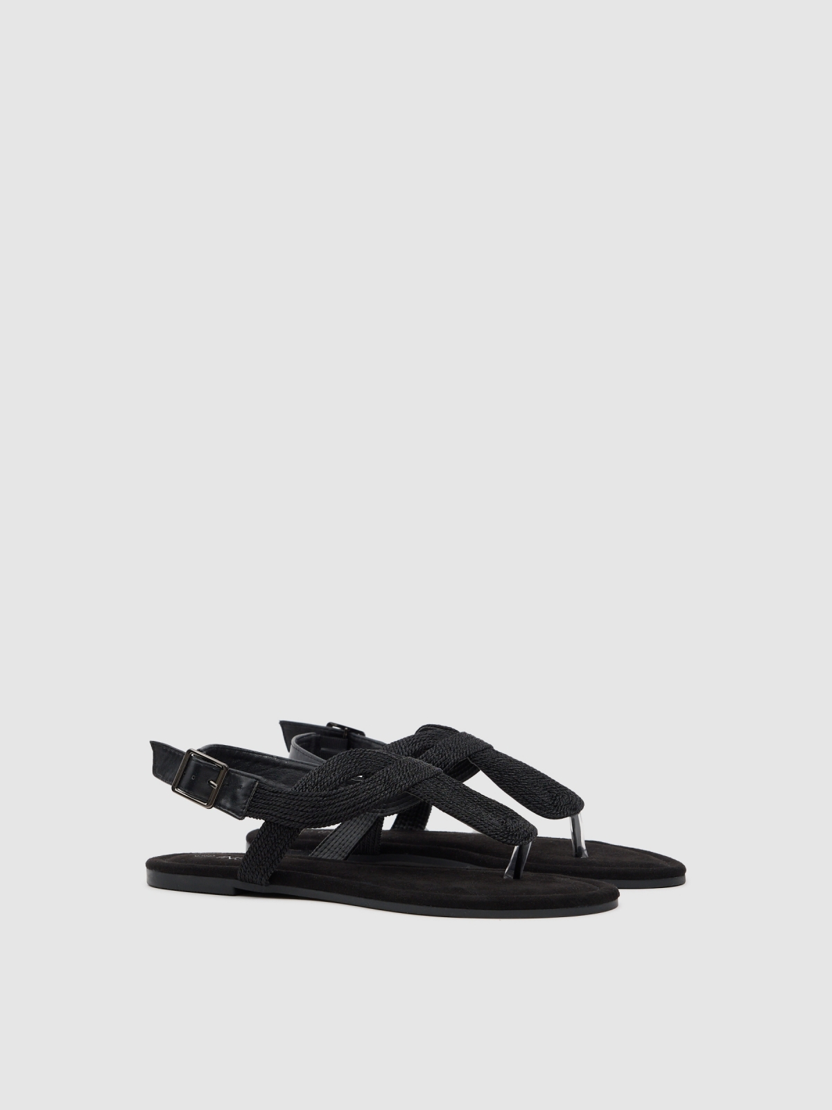 Sandalias dedo negro negro vista frontal 45º