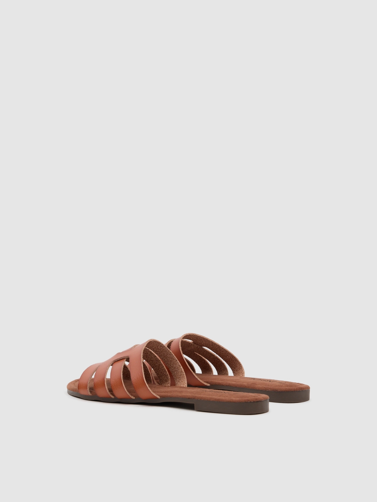 Brown interwoven slide sandal light brown 45º back view