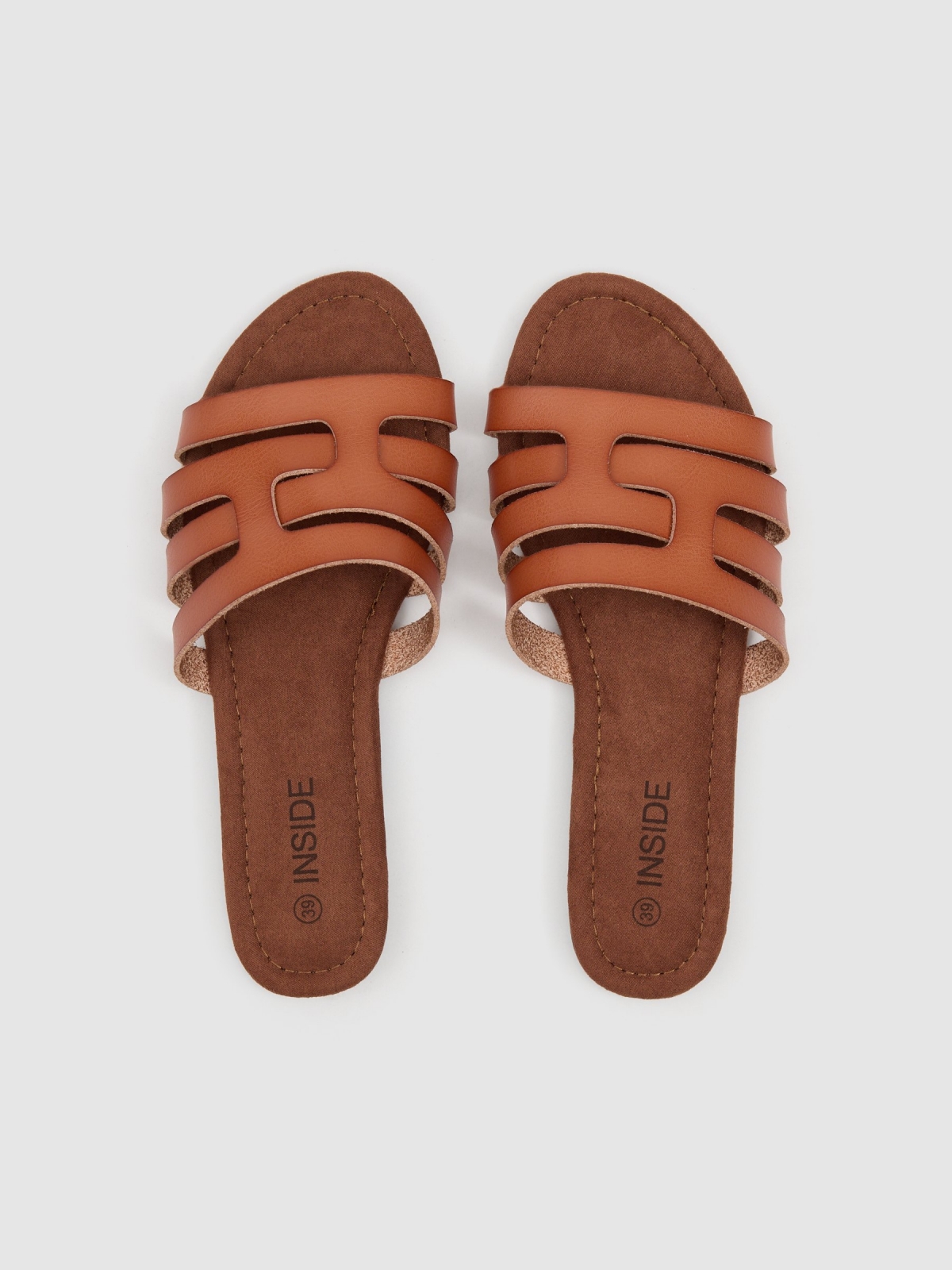 Brown interwoven slide sandal light brown zenithal view