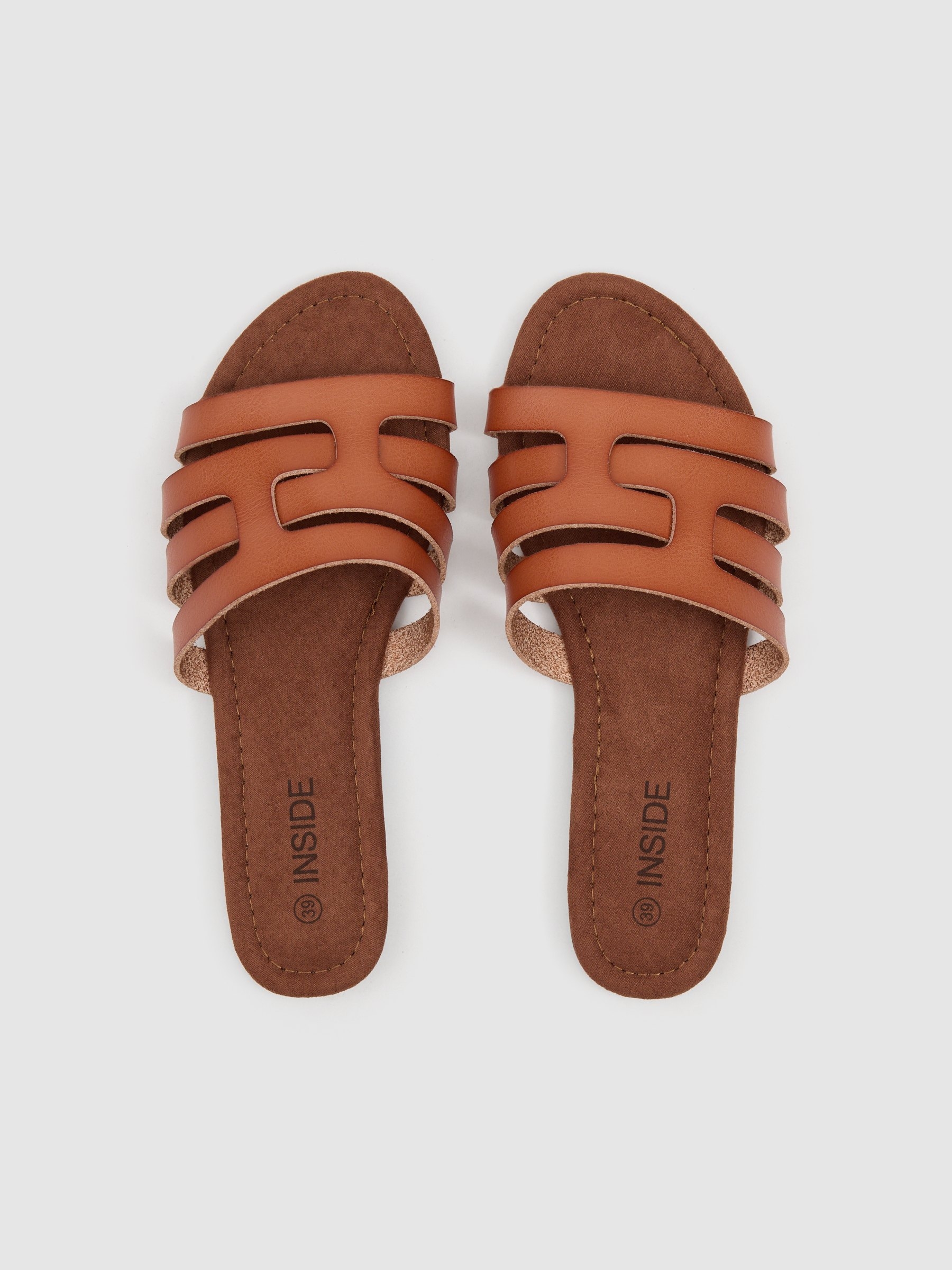 Brown interwoven slide sandal light brown