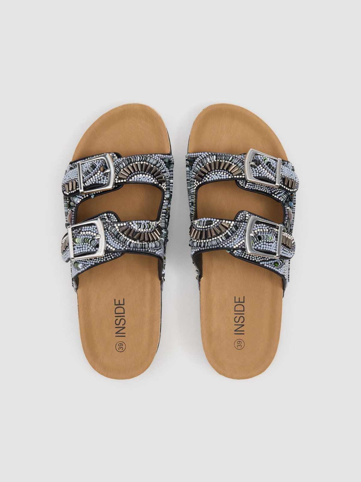 glitter double-buckle sandal black zenithal view