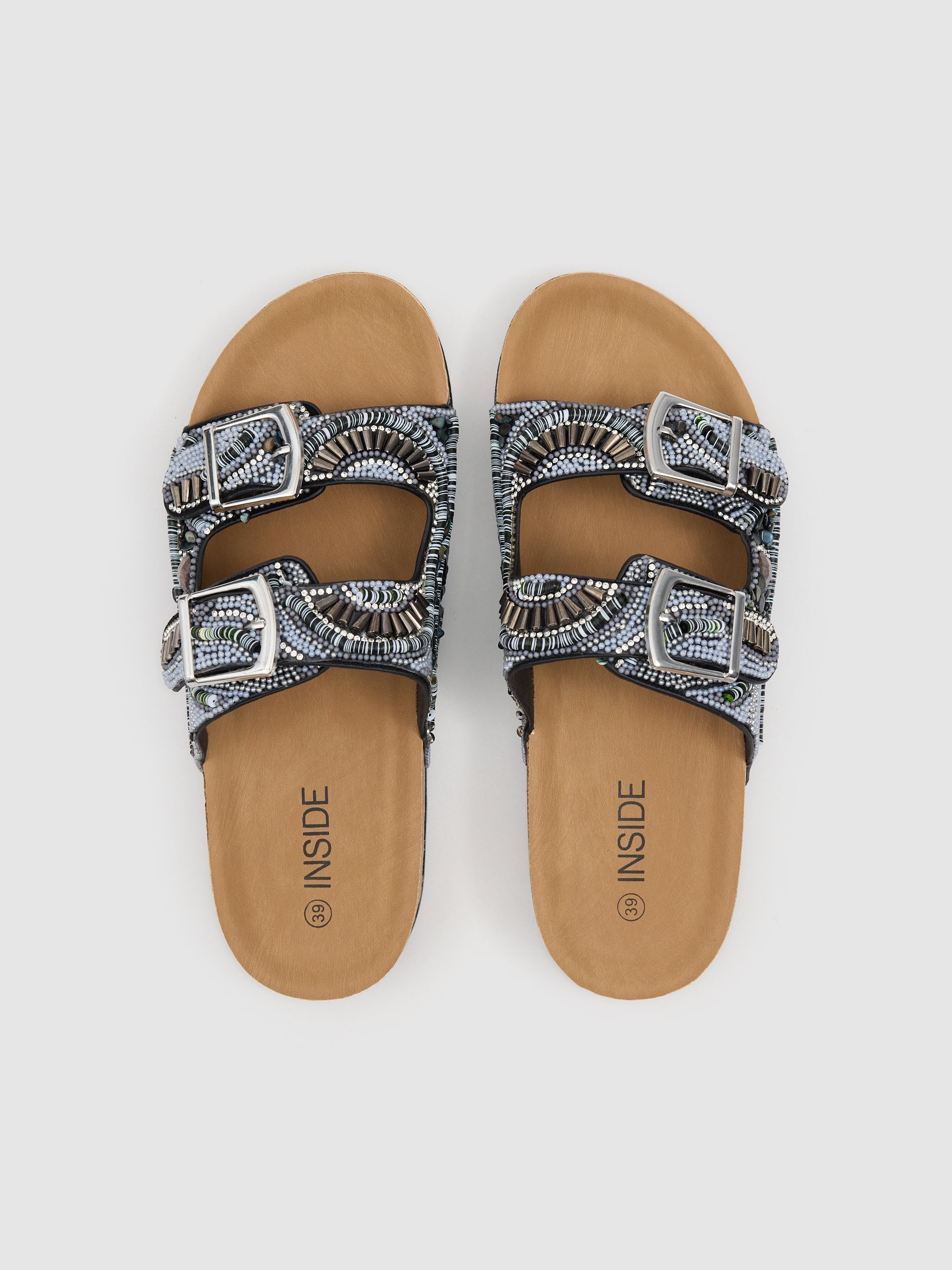 Sandália brilho dupla fivela preto