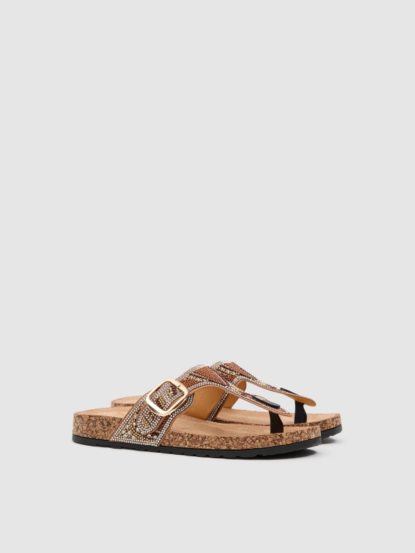 bio wedge sandal with glitter brown 45º front view