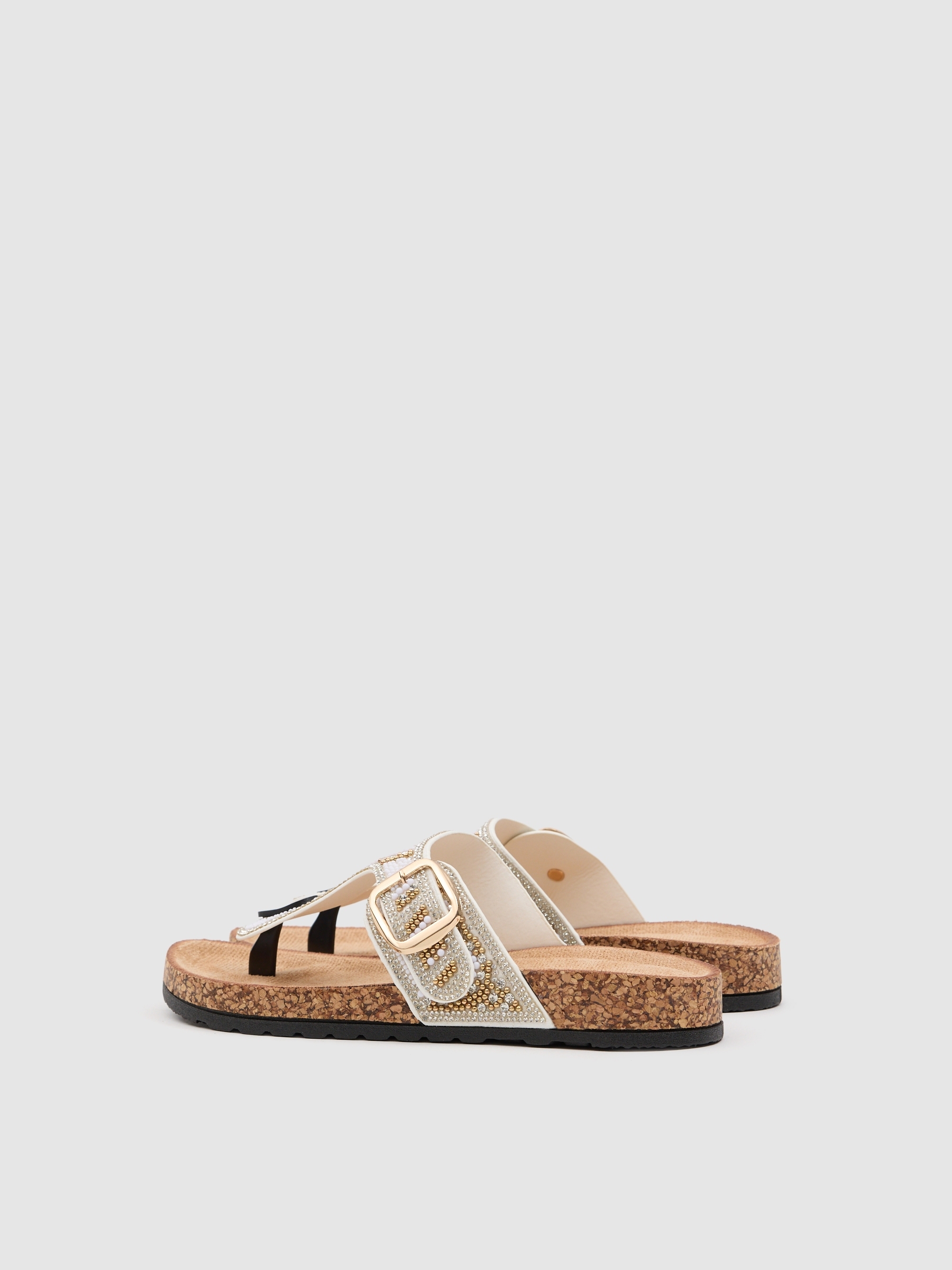Sandalia bio cuña brillos blanco