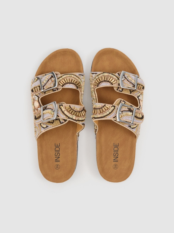 Double buckle sparkly sandal beige zenithal view