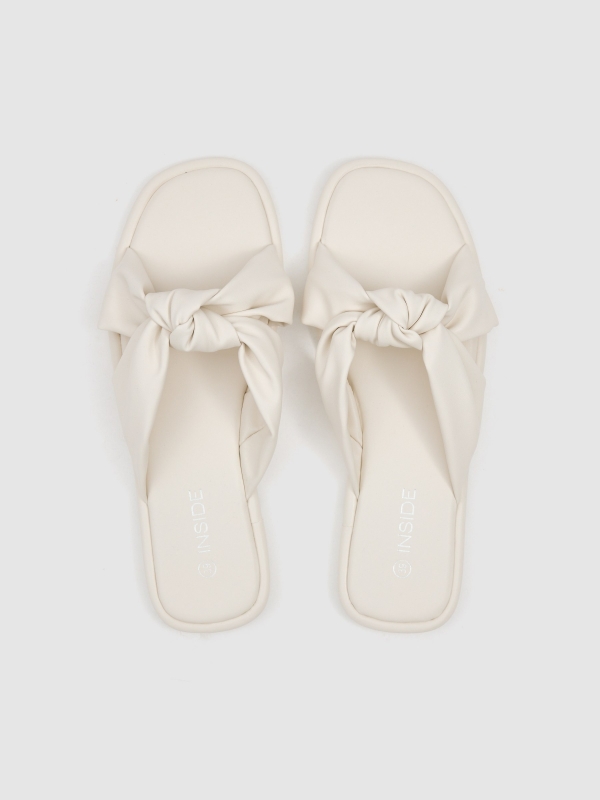 heeled sandal with bow strap beige zenithal view