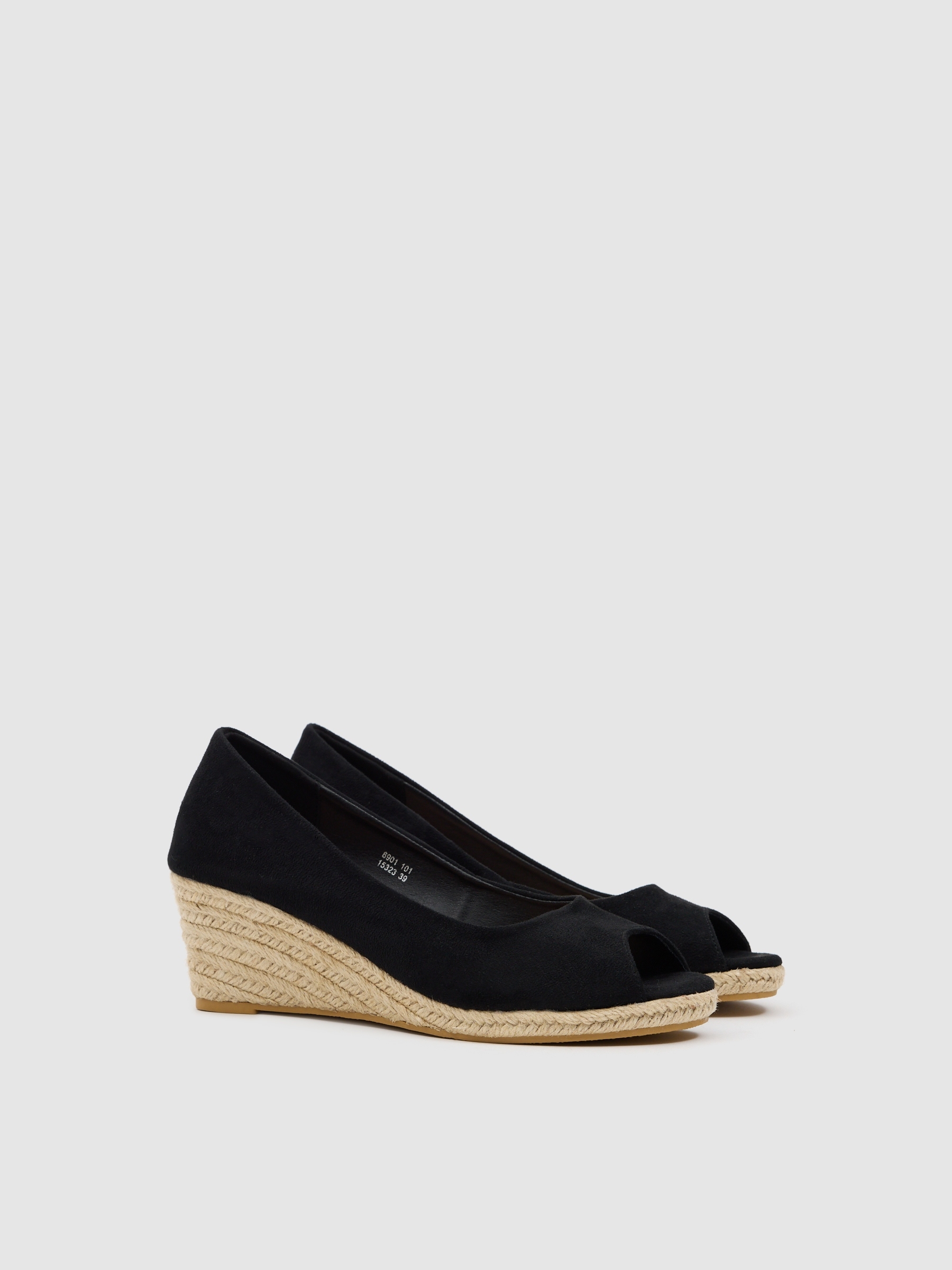 Jute wedge with leather effect black
