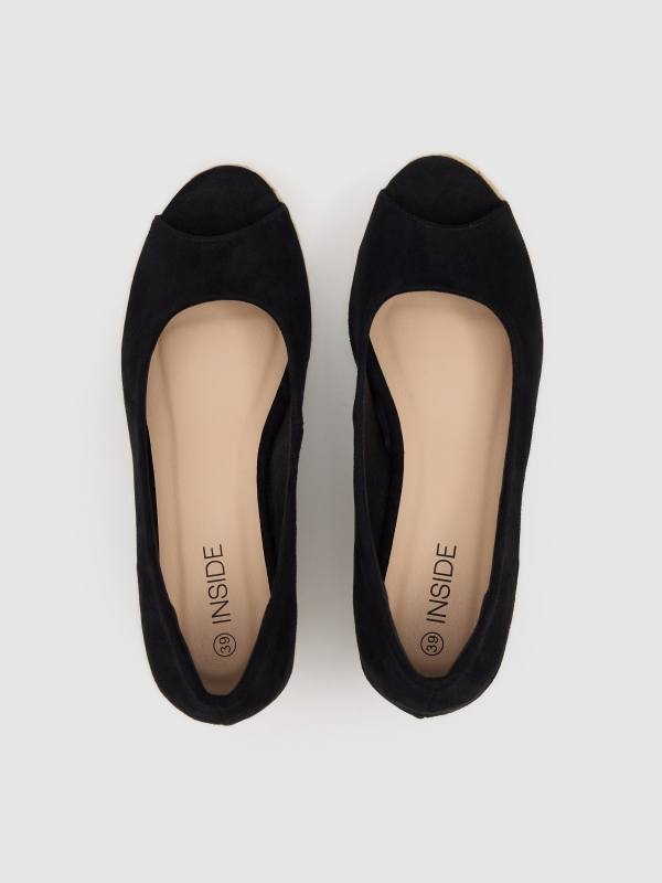 Jute wedge with leather effect black zenithal view