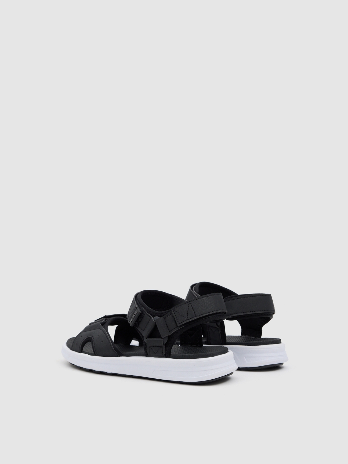sport fisherman sandal with Velcro straps black 45º back view