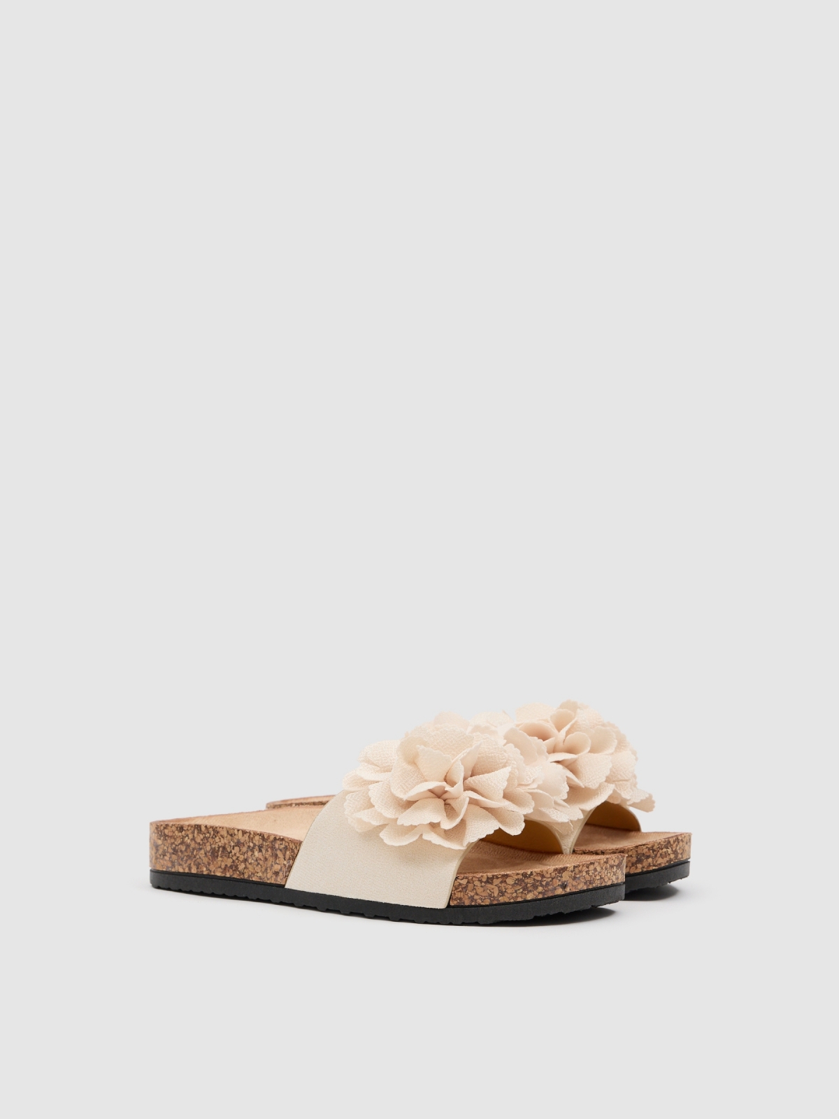 Pom-pom sandals with leather effect raw 45º front view