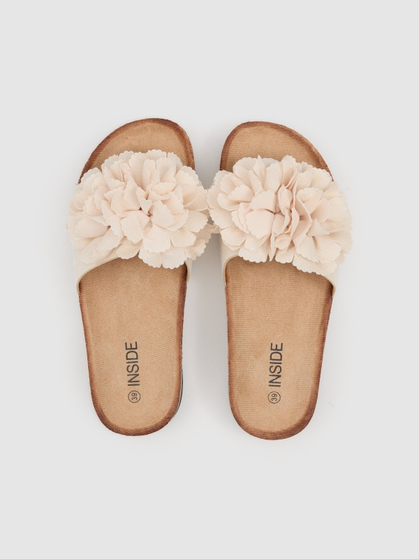 Pom-pom sandals with leather effect raw zenithal view