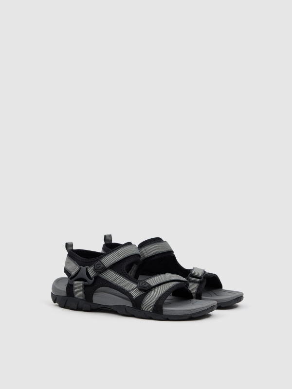 Canvas sport fisherman sandal grey 45º front view
