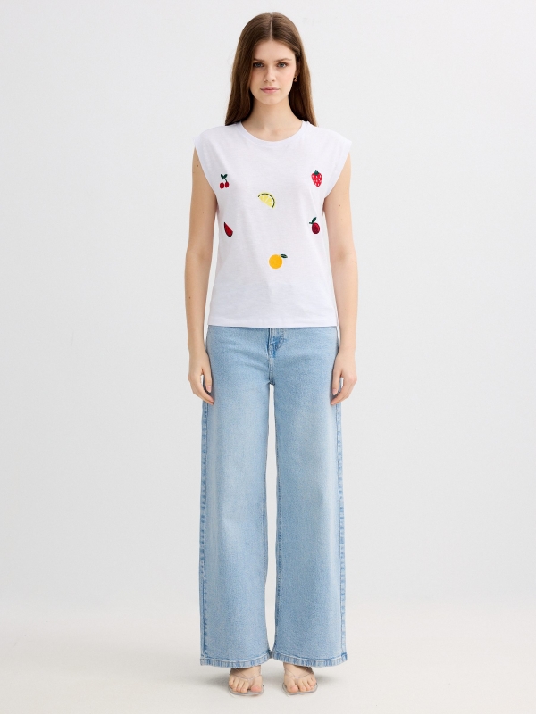 printed slub T-shirt white front view