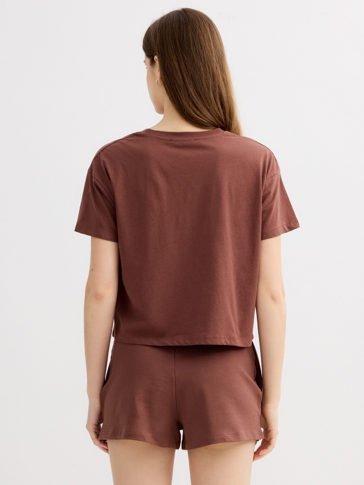 Paradise cotton T-shirt chocolate middle back view