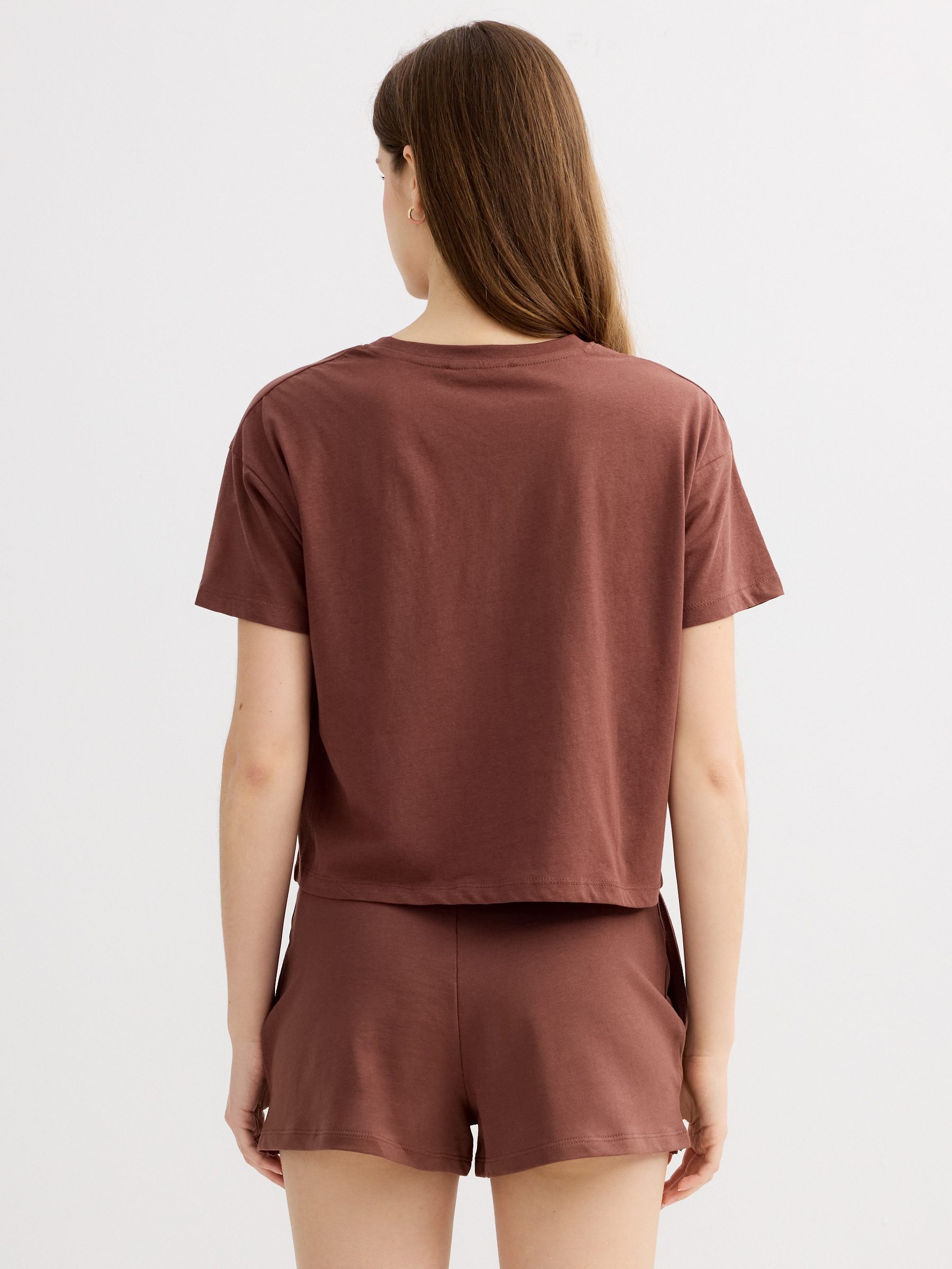 Paradise cotton T-shirt chocolate middle front view