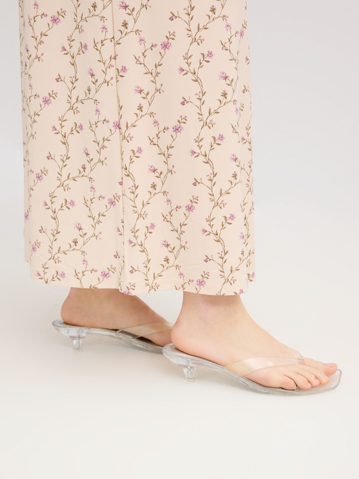 Flared floral midi skirt raw detail view