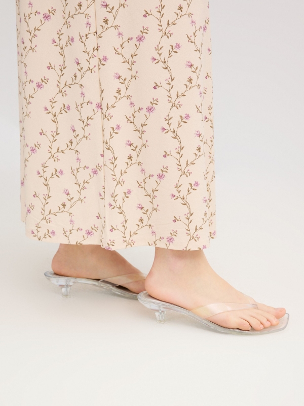 Flared floral midi skirt raw detail view