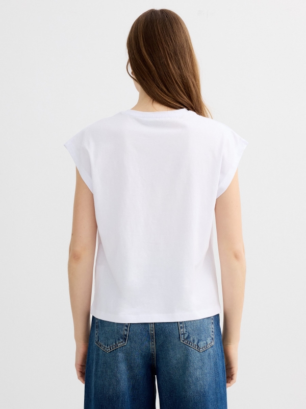 Camiseta sisa bordado fruta blanco vista media trasera