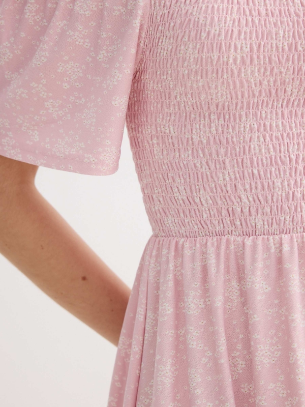 smocked dress with flowers light pink detail view