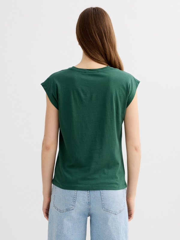 Cotton floral T-shirt dark green middle back view