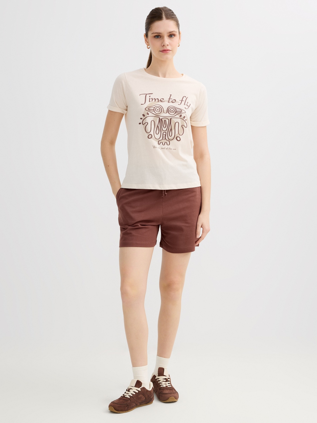 Camiseta print Time to fly blanco roto vista general frontal