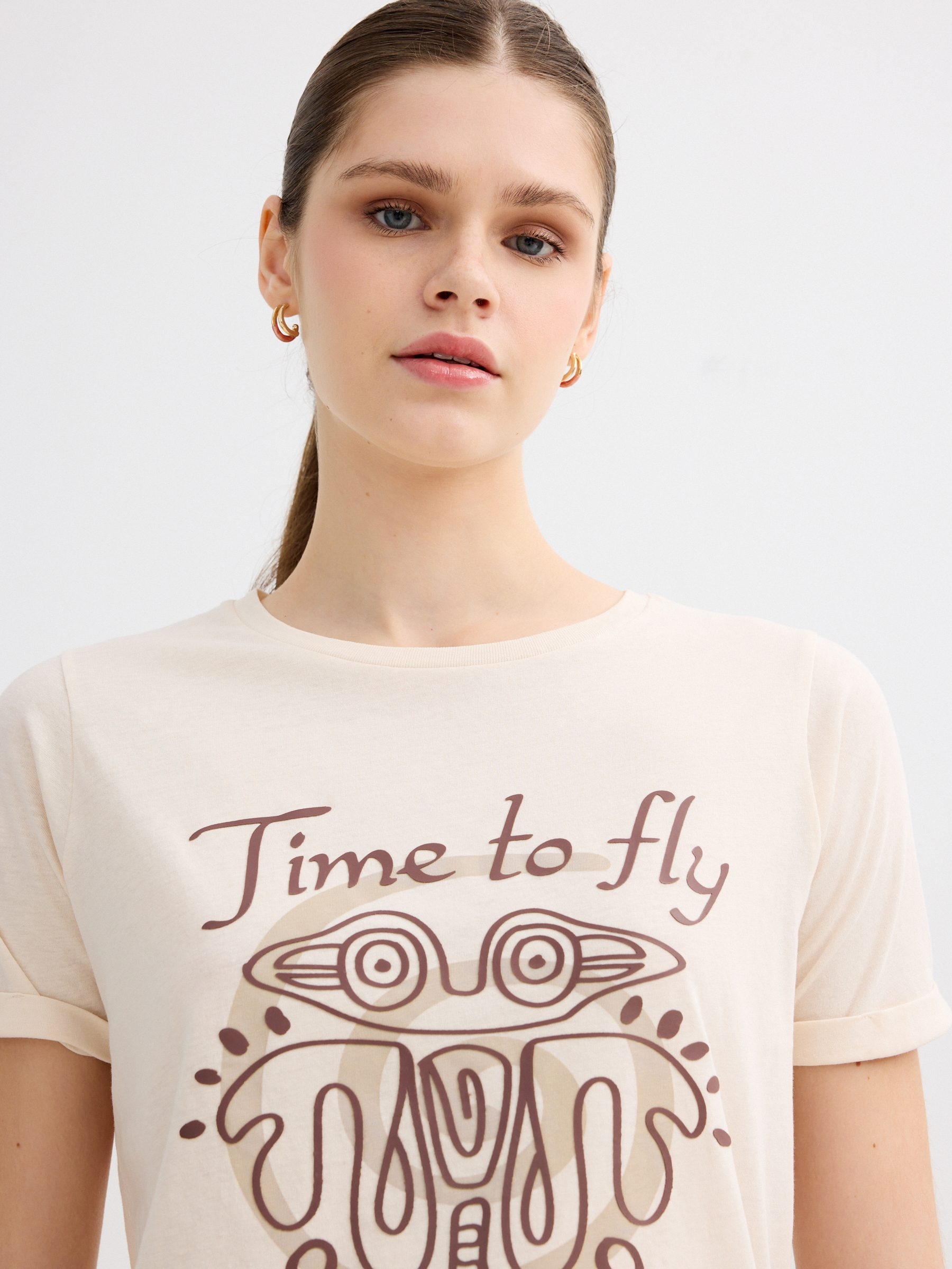 Camiseta print Time to fly blanco roto vista media frontal