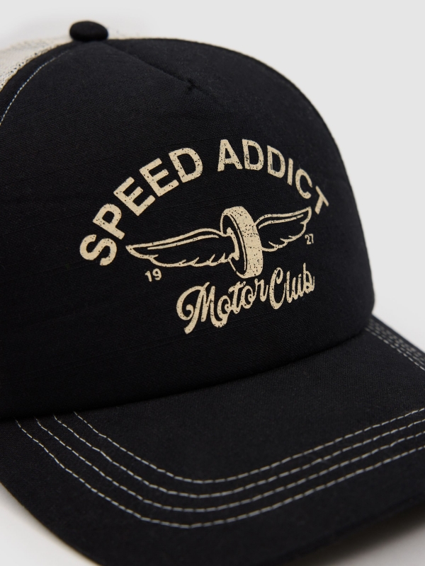 Boné trucker estampado speed addict bege vista frontal