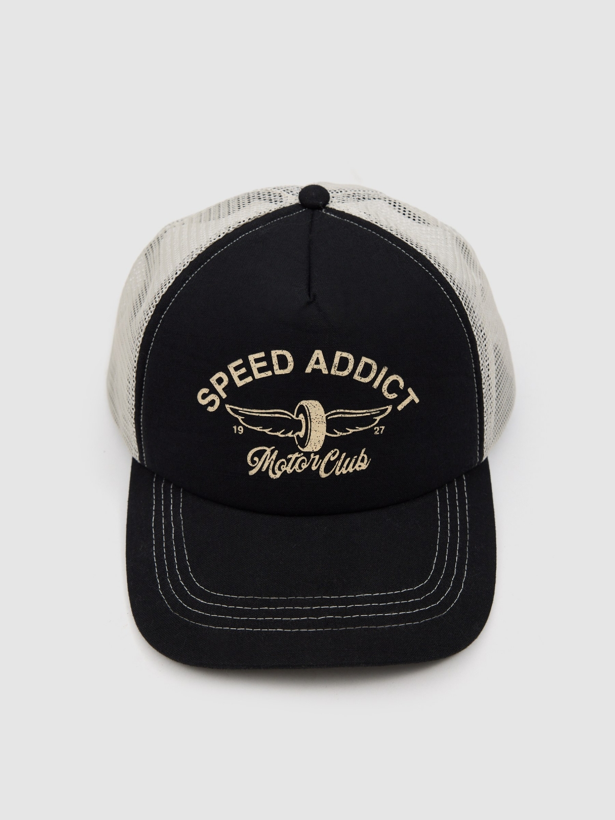 Gorra trucker estampada speed addict beige vista detalle