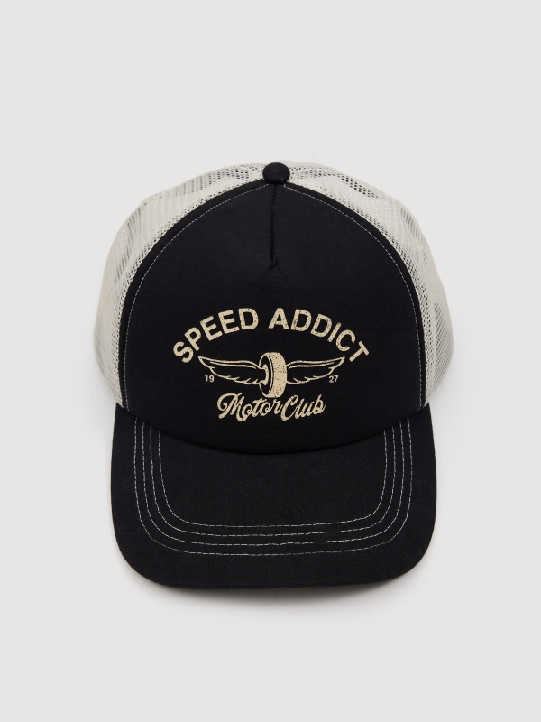 Gorra trucker estampada speed addict beige vista detalle