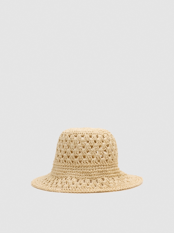 Jute bucket hat beige 45º front view