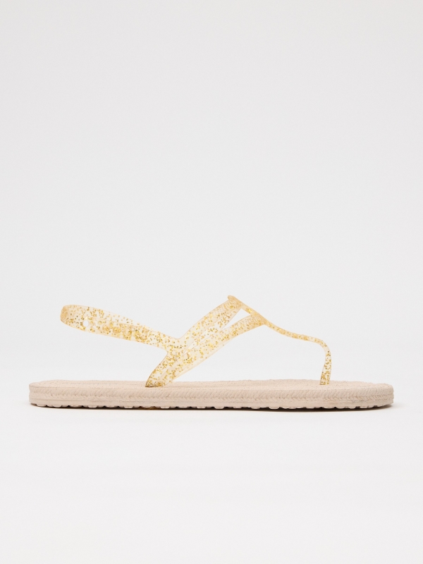 Beach flip flops shiny strap golden/silver