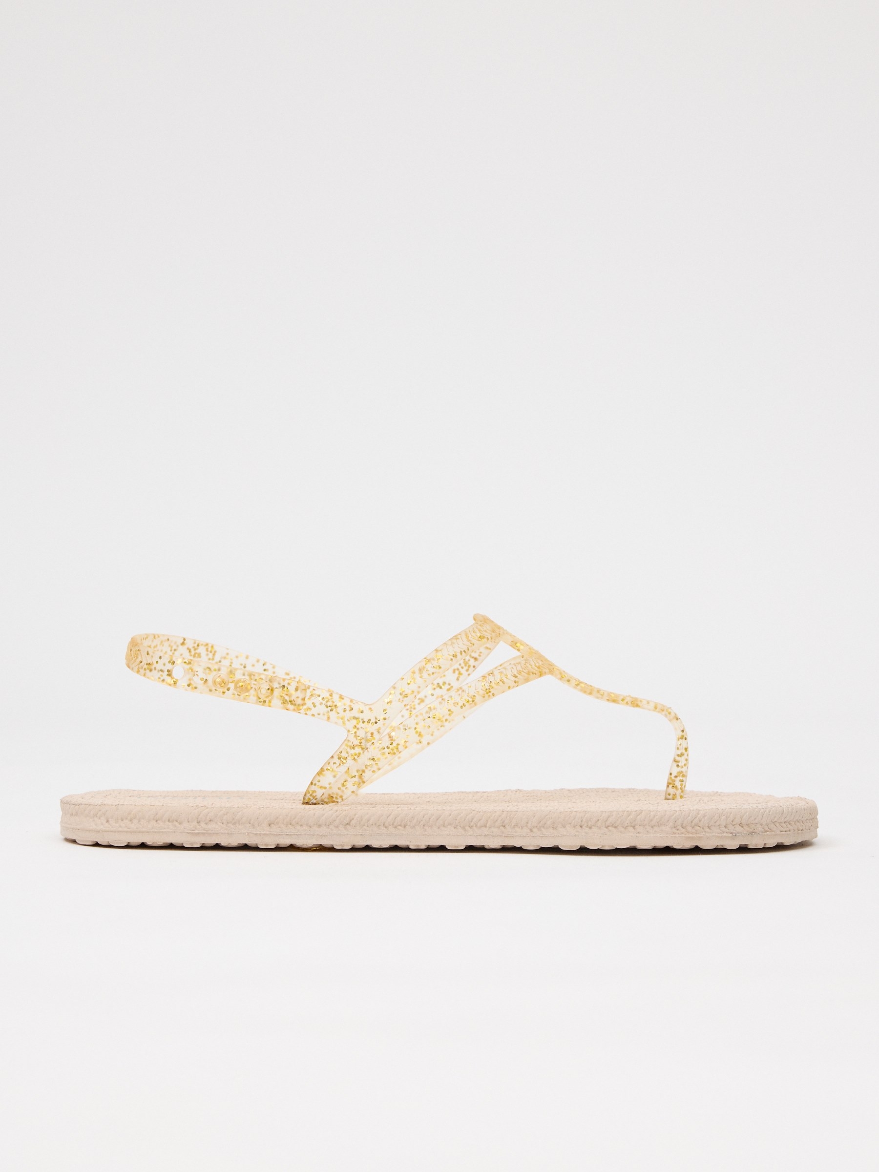 Beach flip flops shiny strap golden/silver