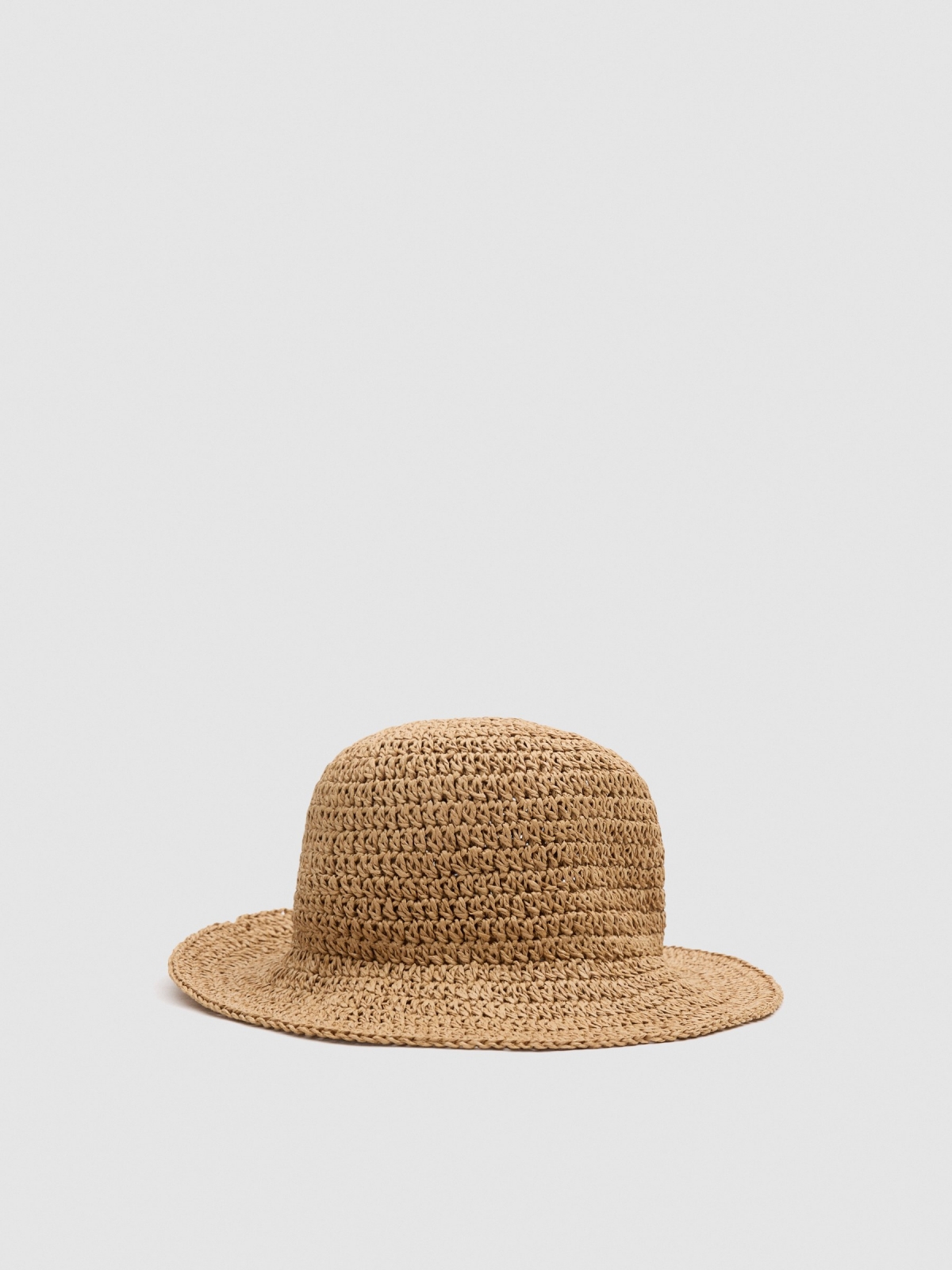 Gorro bucket de yute marrón vista lateral frontal 45º
